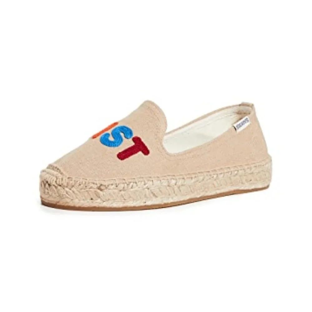 New Anthropologie Soludos feminist embroidered smoking slippers Size 5.5